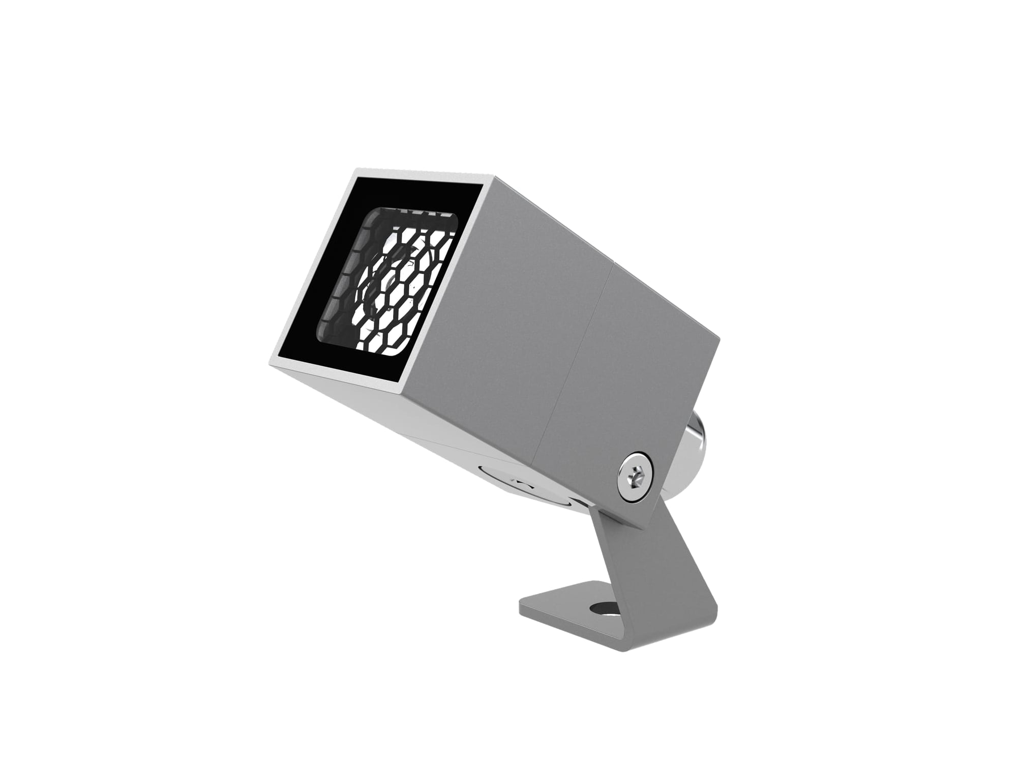 Rectangular architectural spotlight with honeycomb louvre on an adjustable surface bracket in anodised aluminium finish. Modaluce ML1247 commercial outdoor a…