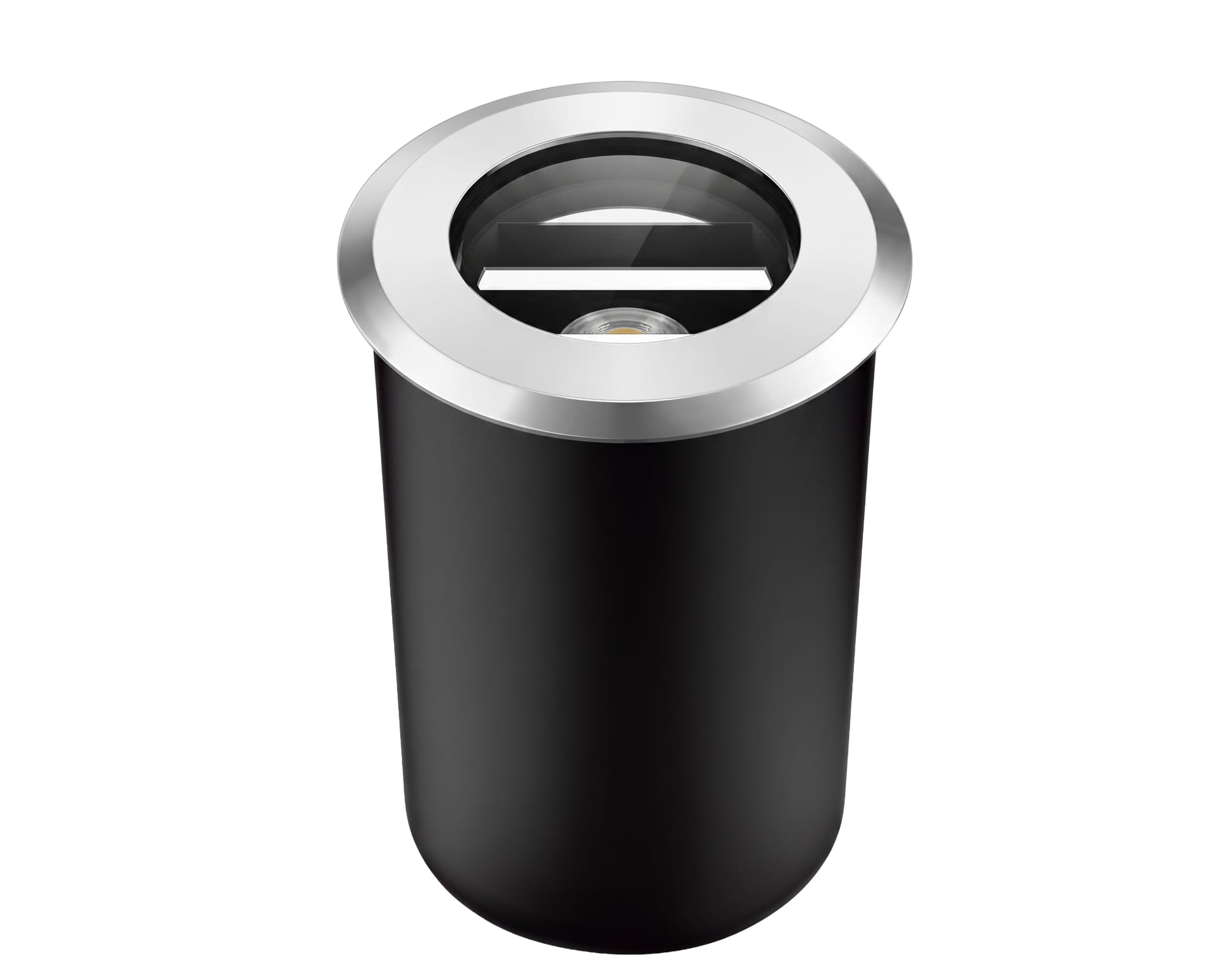 Round inground LED uplight with glass lens, internal baffle and silver bezel. Modaluce ML21006 commercial outdoor inground round, Australia.