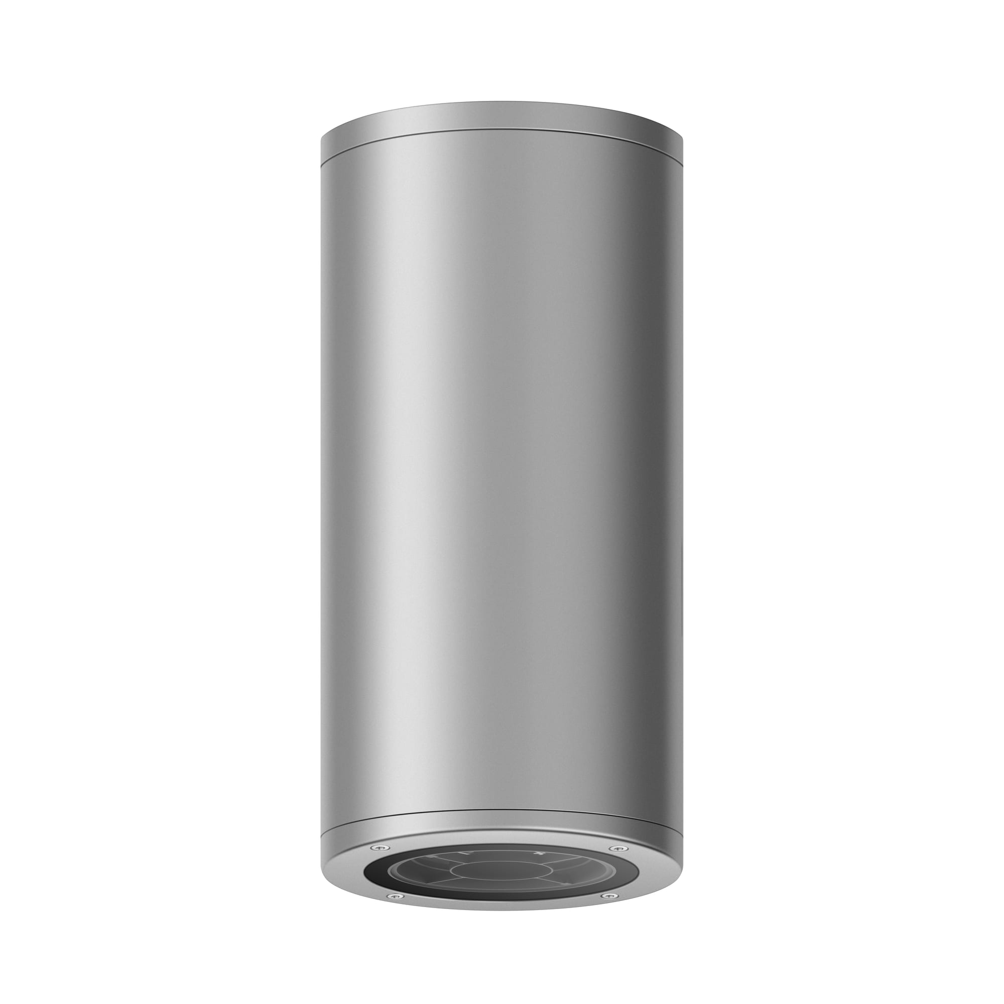 Cylindrical satin-anodised aluminium ceiling-mounted downlight with recessed lens and visible screw ring. Modaluce ML6167 commercial outdoor wall light serie…